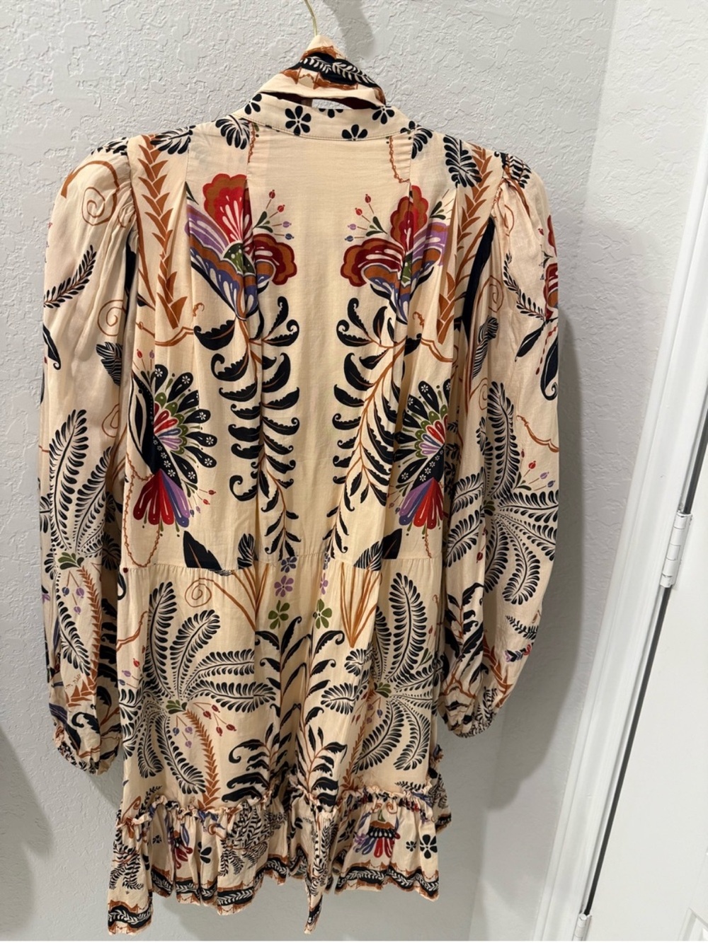 FARM RIO Cream Floral Long Sleeve Mini Dress sz M - Picture 6 of 10